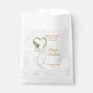 Sachets En Papier Daisy Romantique, Cœur d'Or et Ruban Blanc