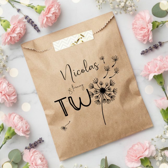 Sachets En Papier Dandelion monochromatique deuxième anniversaire (Créateur téléchargé)