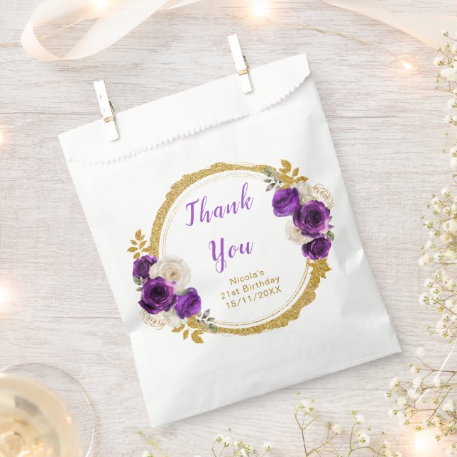 Sachets En Papier Dark Purple and Gold Elegant Flower Birthday Party (Coupé)