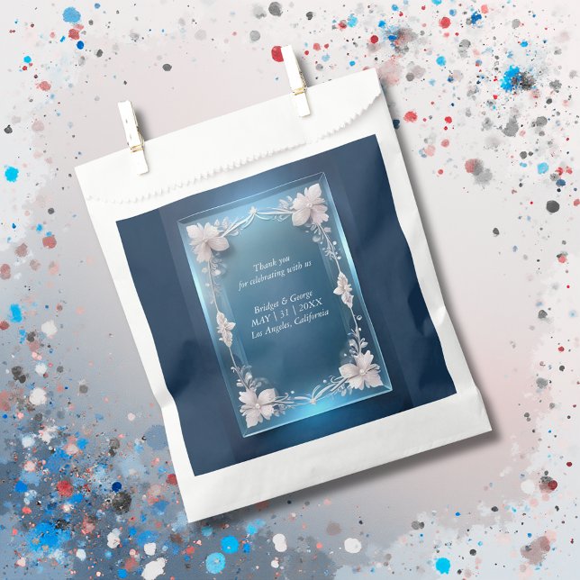 Sachets En Papier déco art déco bleu poussiéreux mariage cadre (Créateur téléchargé)