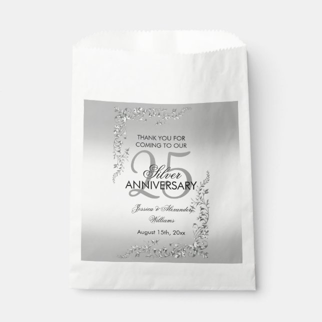 Sachets En Papier Décoration élégante en argent 25e anniversaire de  (Devant)