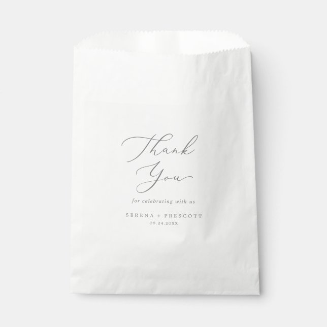 Sachets En Papier Delicate Silver Calligraphy Thank You Wedding (Devant)
