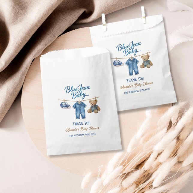 Sachets En Papier Denim Bear Clothesline Boy Blue Jean Baby shower (Créateur téléchargé)