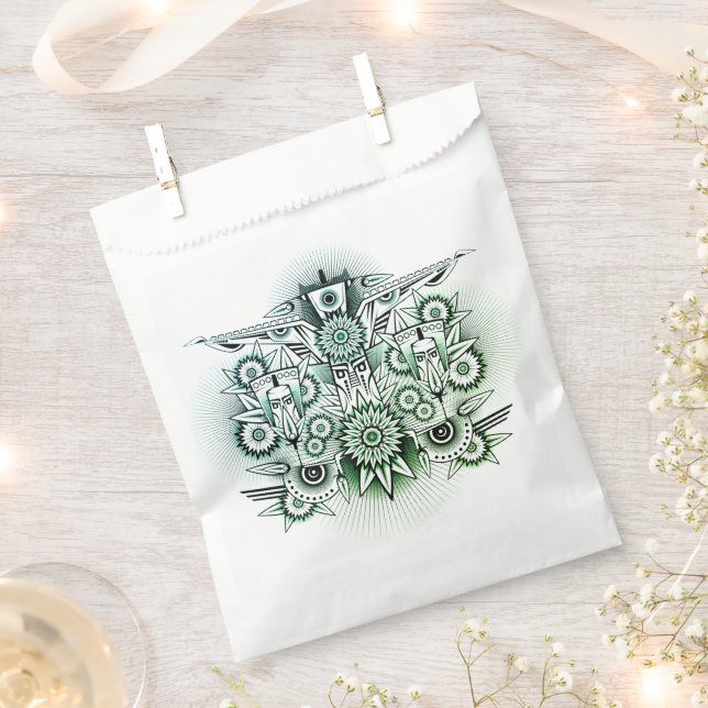Sachets En Papier Design tribal teinte verte (Coupé)