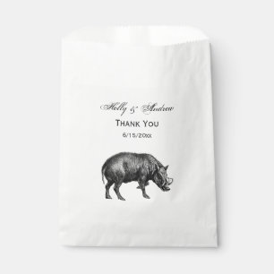 Sachets En Papier Dessin vintage de sanglier en noir et blanc