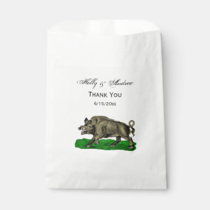Sachets En Papier Dessin vintage de sanglier en noir et blanc #3C
