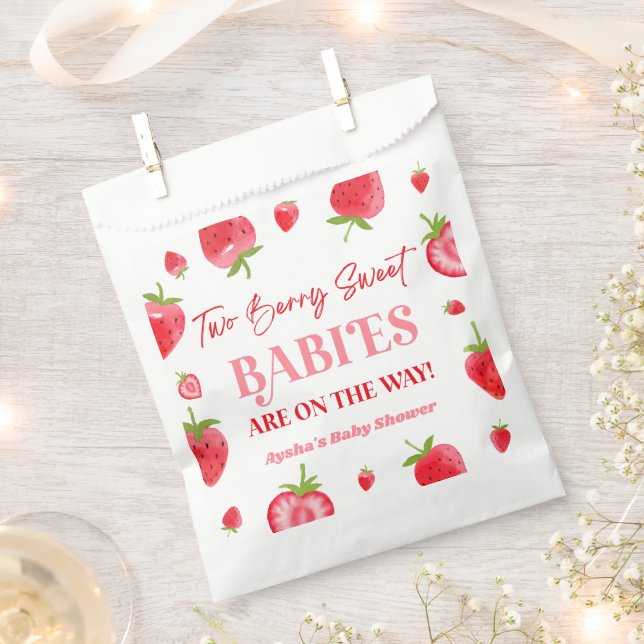 Sachets En Papier Deux Berry Sweet Baby Baby shower Twin fraise (Coupé)