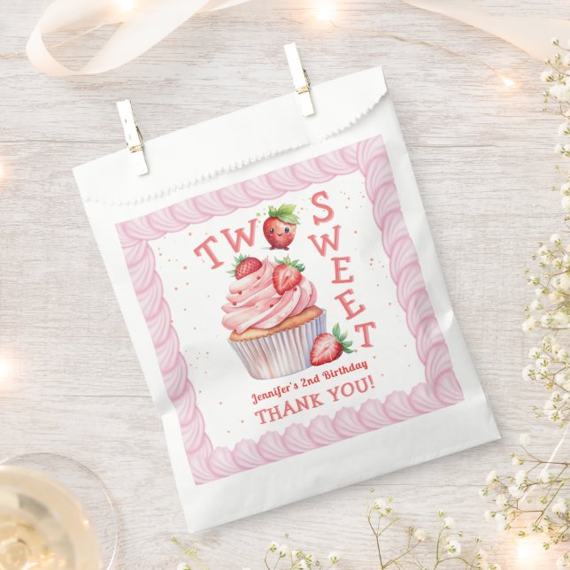 Sachets En Papier DEUX douceurs ! Fraise rose 2e anniversaire (Coupé)
