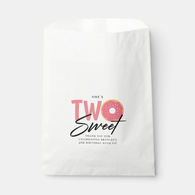 Sachets En Papier DEUX Doughnut rose douce Thème 2ème fête d'anniver (Devant)