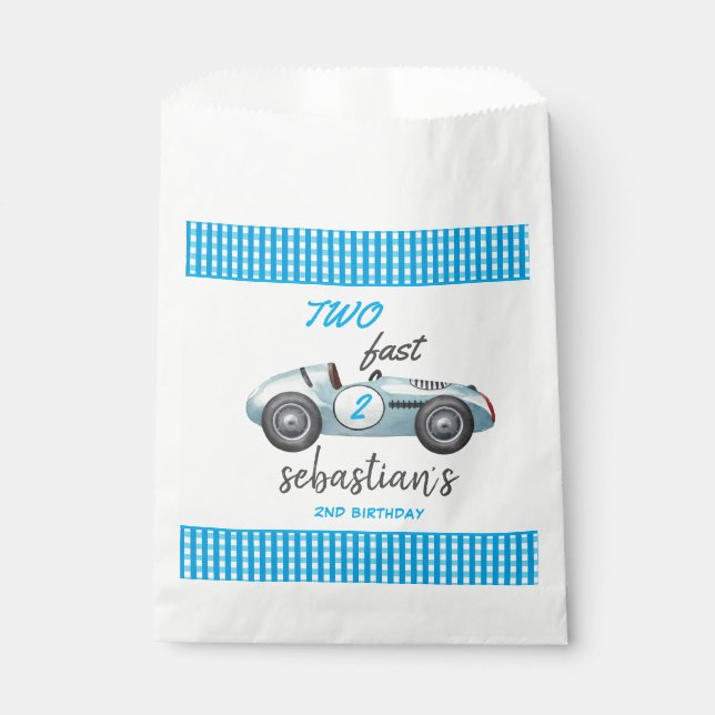 Sachets En Papier Deux Fast Blue Race Car 2e Invitation anniversaire (Devant)