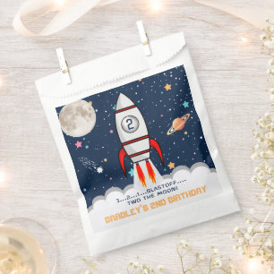 Sachets En Papier Deux Moon Rocket Ship 2e fête d'anniversaire