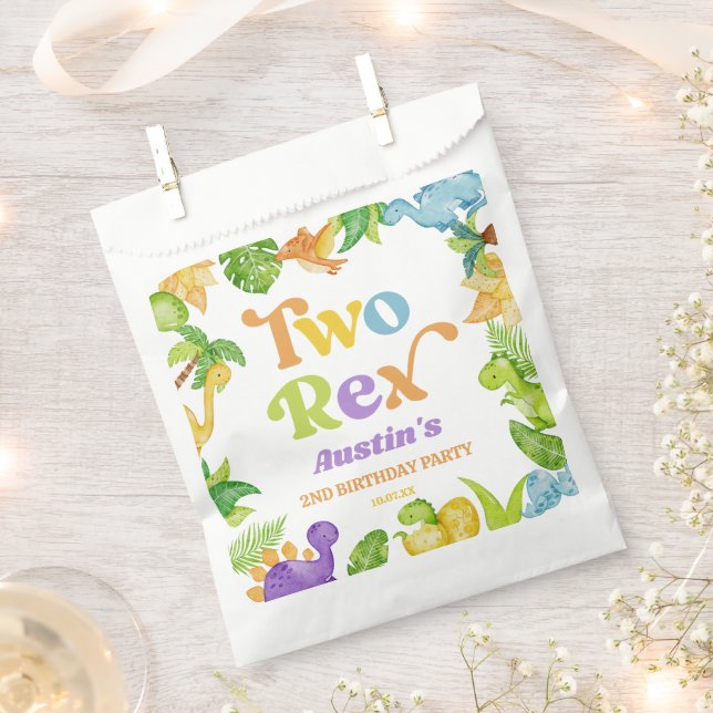 Sachets En Papier Deux Rex Dinosaur 2ème fête d'anniversaire (Coupé)