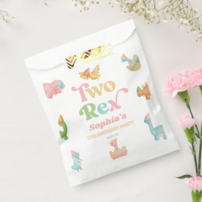 Sachets En Papier Deux Rex Dinosaur 2ème fête d'anniversaire (Scellé)