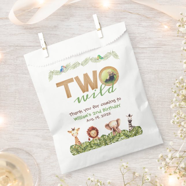 Sachets En Papier Deux Safari sauvage Photo 2e anniversaire Animaux  (Coupé)