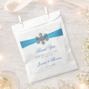 Sachets En Papier Diamante Snowflake & Blue Ribbon Mariage d'hiver