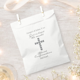 Sachets En Papier Dieu Aima Tant le Monde Cœur Argent Croix Blanche