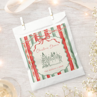 Sachets En Papier Dîner de Noël avec ruban rayé vintage