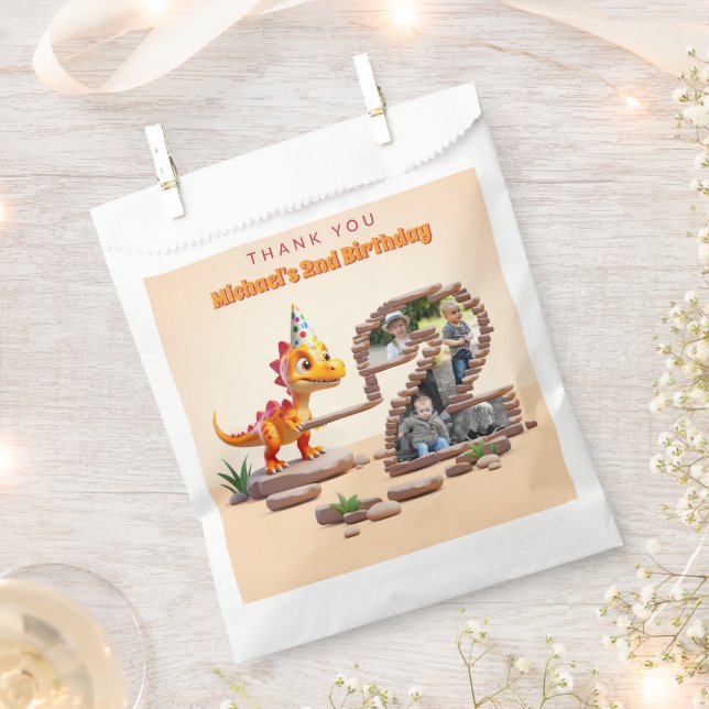 Sachets En Papier Dino Little Dragon | 2e anniversaire Big Number Ph (Coupé)