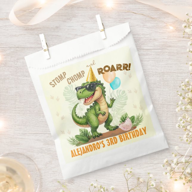 Sachets En Papier Dinosaur Birthday - Stomp Chomp Roar T-Rex Birthda (Coupé)
