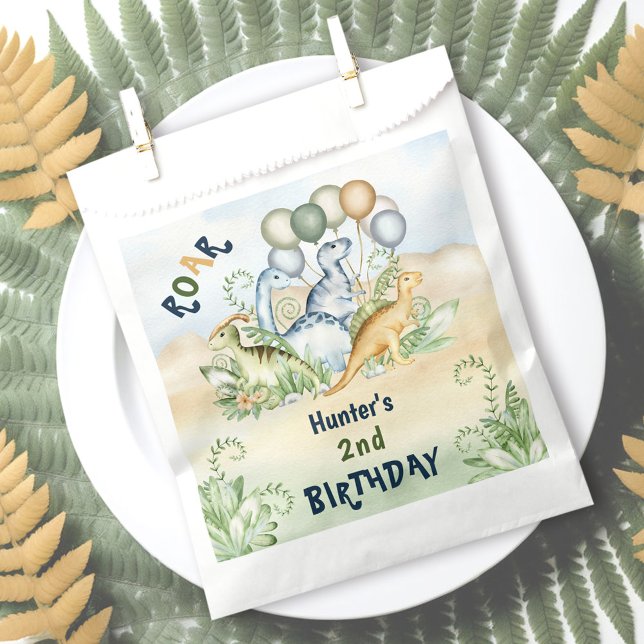 Sachets En Papier Dinosaur Boy Pastel Blue Green 2e anniversaire (Dinosaur Boy Pastel Blue Green 2nd Birthday Favor Bag)