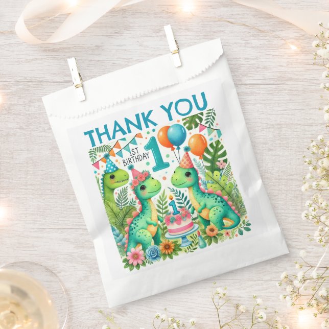 Sachets En Papier Dinosaur Dino 1ère fête d'anniversaire (Coupé)