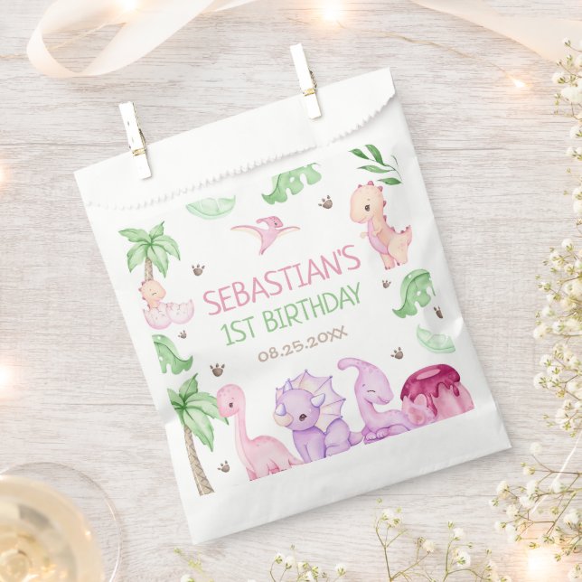 Sachets En Papier Dinosaur One-A-Saurus Fille 1er anniversaire (Coupé)