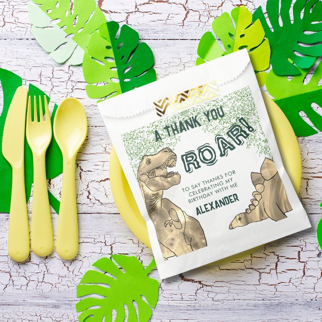 Sachets En Papier Dinosaur T-Rex Roar Anniversaire Merci de fête (Dinosaur roar jungle birthday party thank you custom favor bags with T-Rex and stegosaurus )