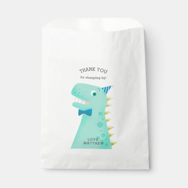 Sachets En Papier Dinosaur Thème Anniversaire Merci (Devant)