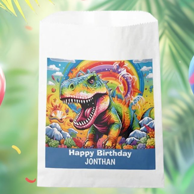 Sachets En Papier dinosaure anniversaire coloré mignon (Cute Dinosaur Birthday Favor Bags: Colorful & Fun Gifts!)