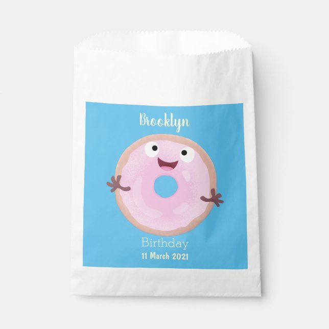 Sachets En Papier Donut glacé rose joyeux dessin animé mignon (Devant)
