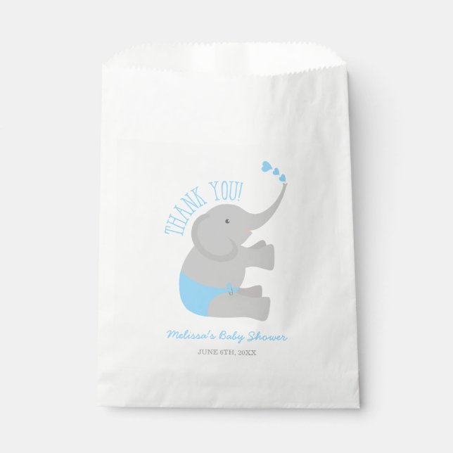 Sachets En Papier Douce Baby Shower Éléphant Gris Bleu (Devant)