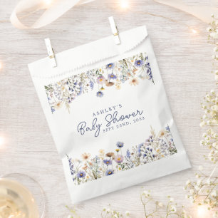 Sachets En Papier Douce Baby Shower Fleur Sauvage Bleue Bohème Aquar