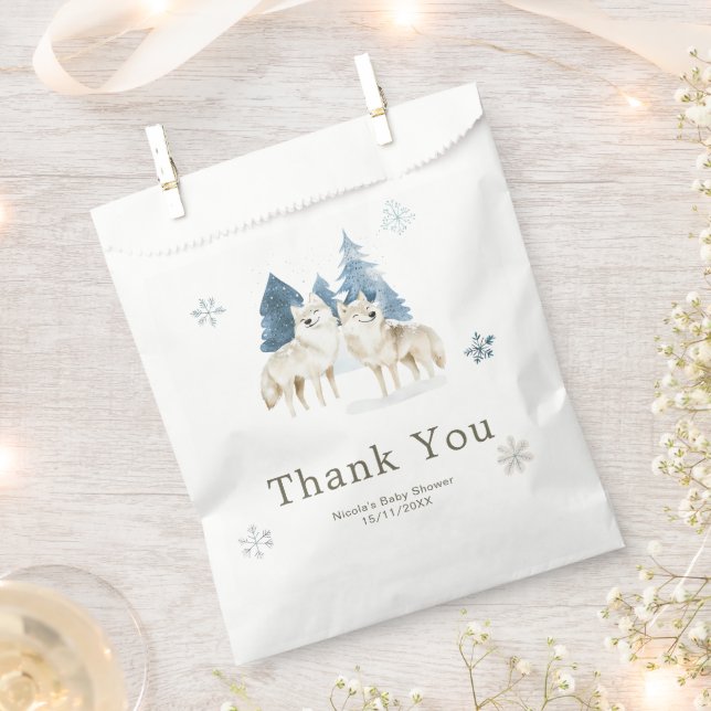 Sachets En Papier Douce Baby Shower Loup Arctique Hiver (Coupé)