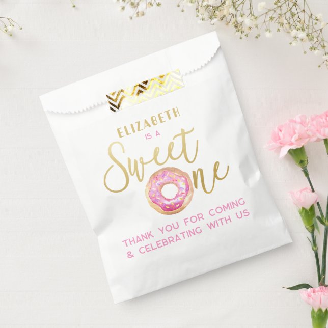 Sachets En Papier Douce Fave Donut 1er Anniversaire Rose Gold Gâteau (Scellé)