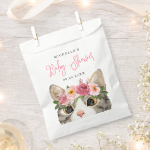 Sachets En Papier Douce Fille au Chat à l'Aquarelle Baby Shower