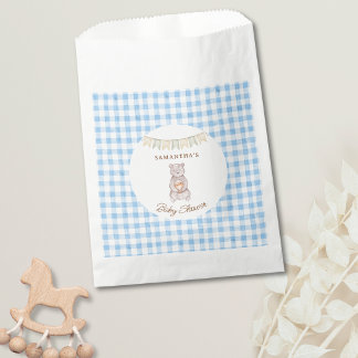 Sachets En Papier Douce Ourse Bleu Gingham Aquarelle Baby Shower