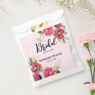 Sachets En Papier Douche de Mariée Moderne Rouge Rose Floral sur Fon