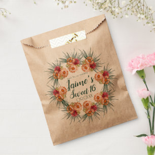 Sachets En Papier Douze ans sucrés Fleur aquarelle pêche verte