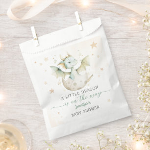 Sachets En Papier Dragon Baby shower Cute Boho Vert Aquarelle