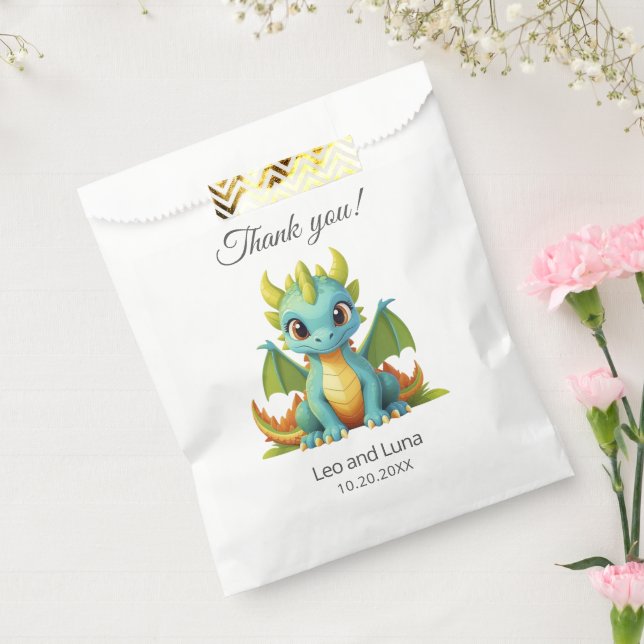 Sachets En Papier Dragon Bébé Bleu Vert Merci personnalisé (Scellé)