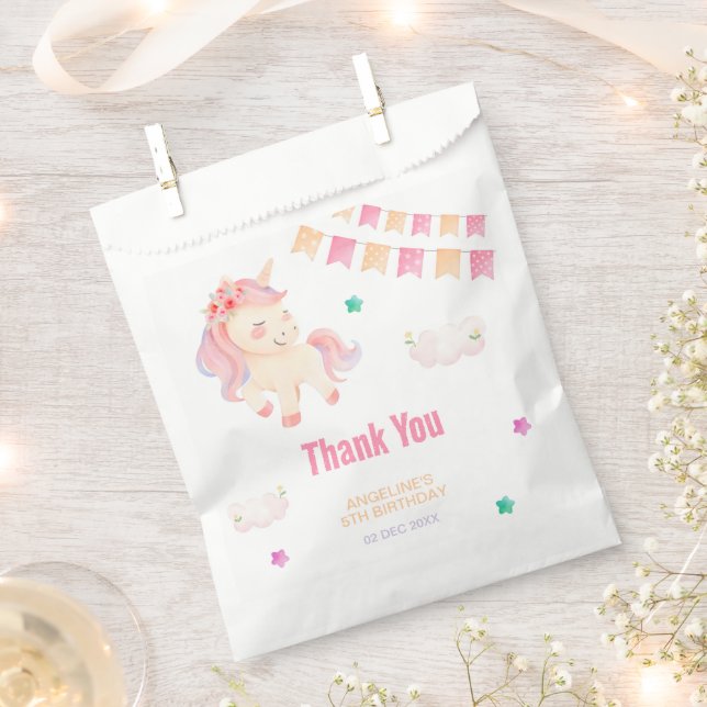 Sachets En Papier Drapeau Unicorn mignon fille Anniversaire Merci (Coupé)