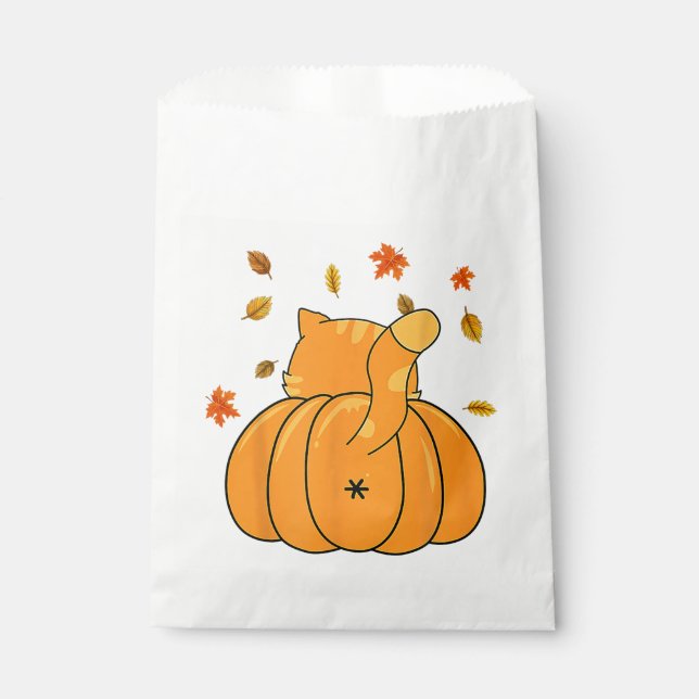 Sachets En Papier Drôle Halloween Orange Citrouille Bouton pour chat (Devant)