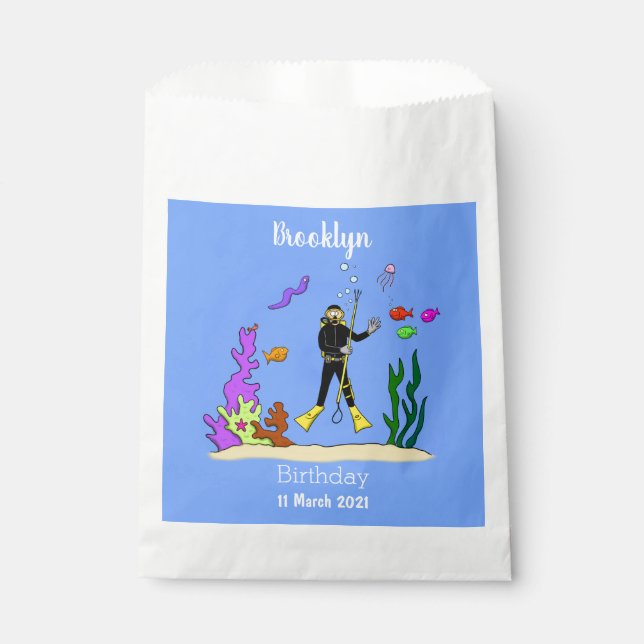 Sachets En Papier Drôle plongeur et poisson mer créatures dessin ani (Devant)