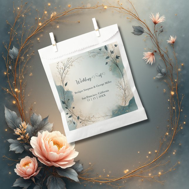 Sachets En Papier Dusty Blue Beige Boho Chic foliage wreath Wedding (Créateur téléchargé)