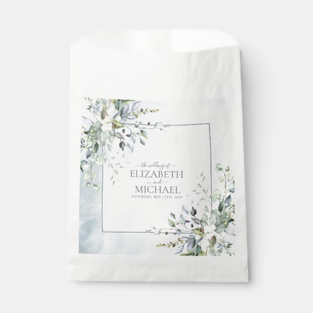 Sachets En Papier Dusty Blue Botanical Greenery Mariage d'aquarelle (Devant)