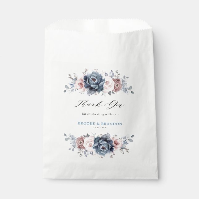 Sachets En Papier Dusty Blue Mauve Rose rose ardoise Mariage floral (Devant)