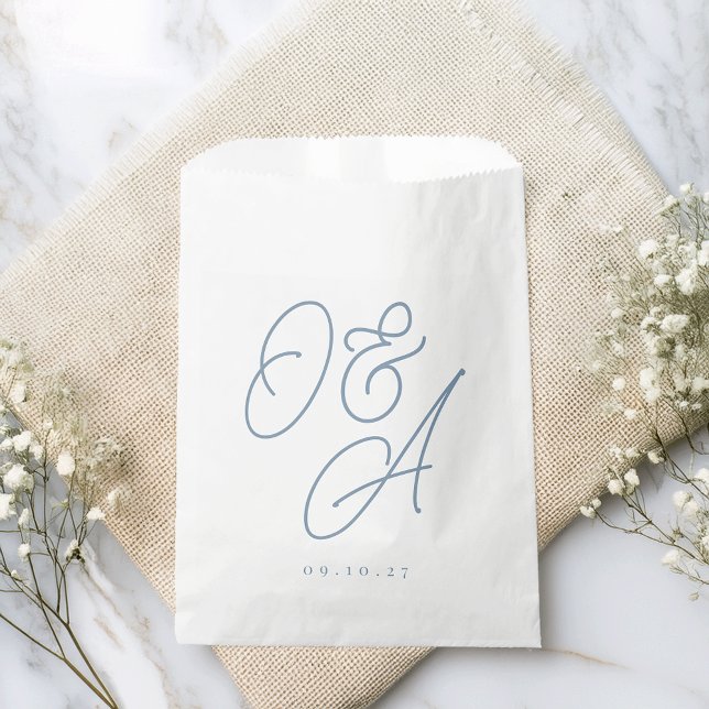 Sachets En Papier Dusty Blue Oversize Script Monogram Mariage (Créateur téléchargé)