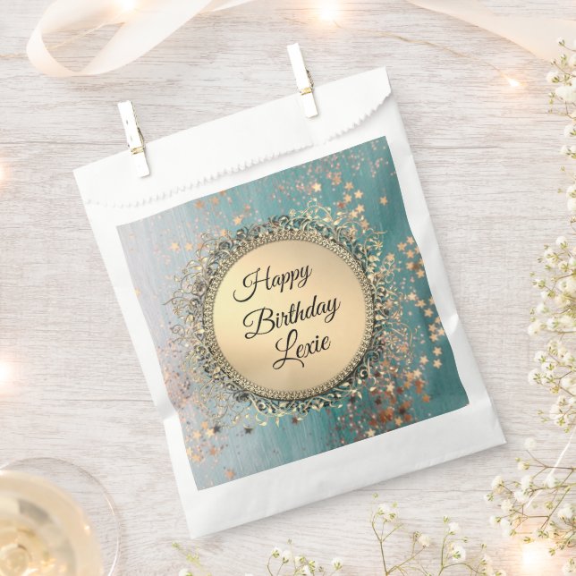 Sachets En Papier Ecrasage de Stardust sur Blue Birthday Personnalis (Coupé)