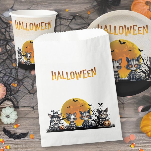 Sachets En Papier Éffrayant Fantôme noir rayé Halloween Kittens (Créateur téléchargé)