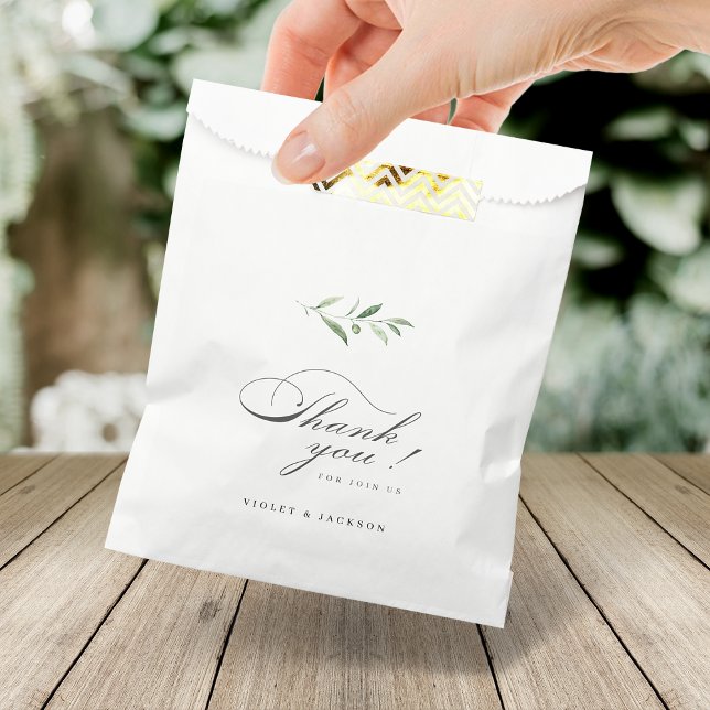 Sachets En Papier Élégance Classique Script Simple Mariage de verdur (Classic Elegance Script Simple Greenery Wedding Favor Bag)